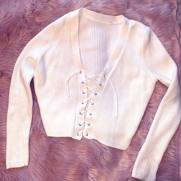 Sweaters - Front Tie White Sweater